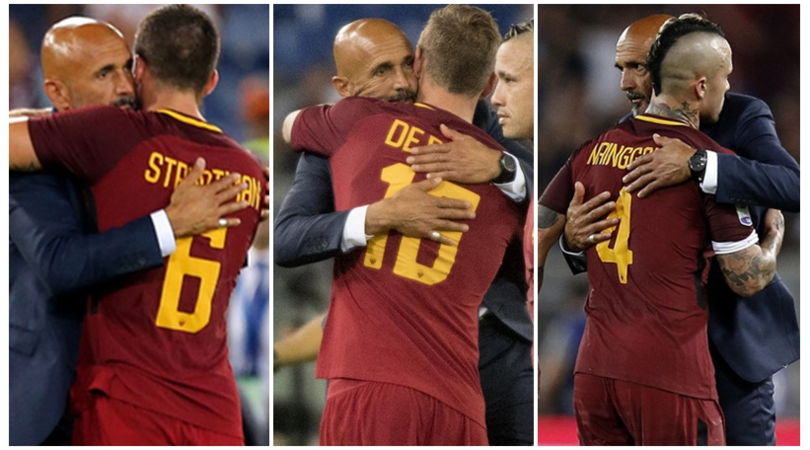 Spalletti, quanti abbracci con i giocatori della Roma!
