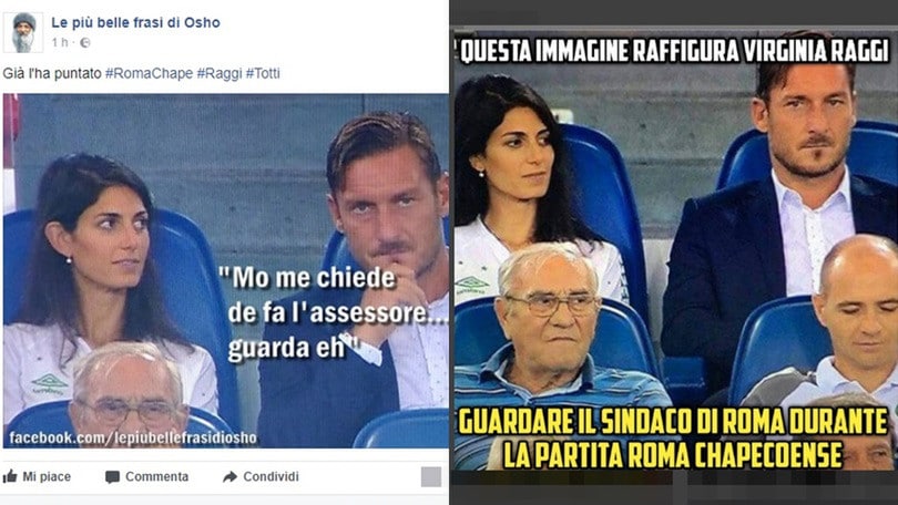 Totti-Raggi, foto insieme all'Olimpico. E i social si scatenano