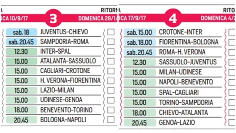 Serie A, ecco tutti gli anticipi e i posticipi di campionato