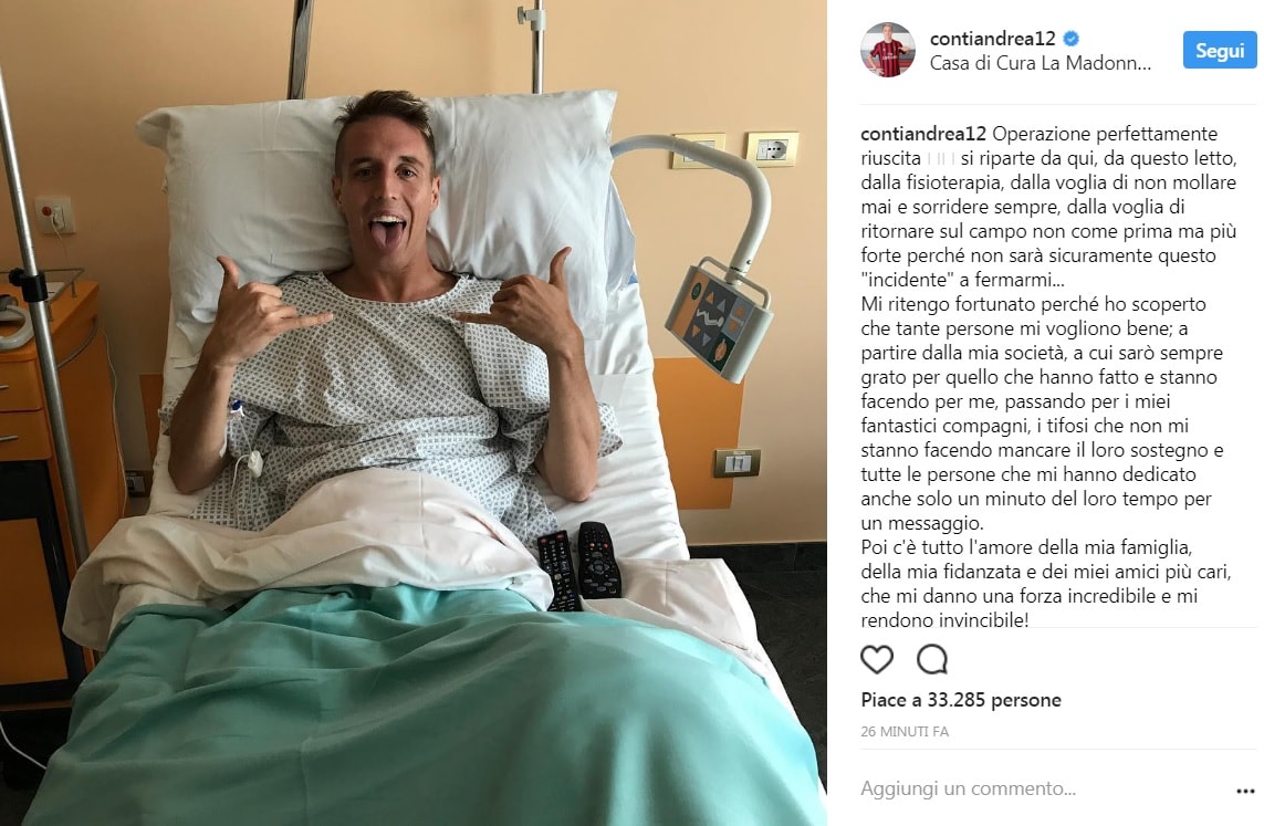 Milan, Conti sorride dopo l'operazione: «Si riparte dalla voglia di non mollare mai»