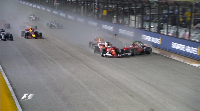 Gp Singapore: scontro con Verstappen, Vettel-Raikkonen out