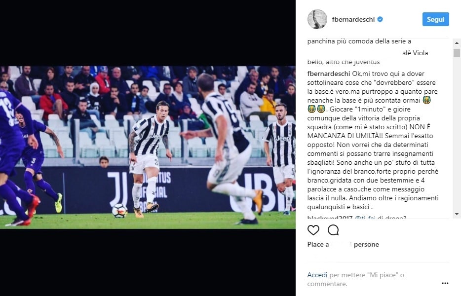 Juventus, Bernardeschi contro gli "haters": «Basta all'ignoranza del branco»