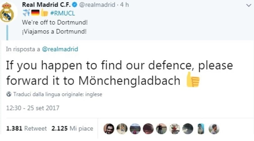 Mönchengladbach, appello autoironico al Real Madrid: «Se trovate la nostra difesa...»