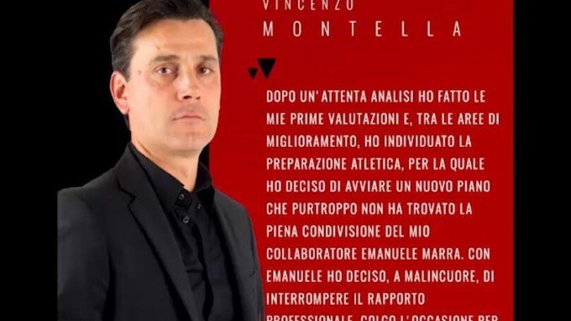 Milan, via il preparatore atletico: lo annuncia Montella