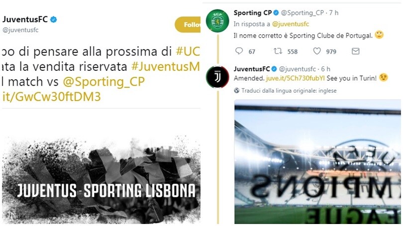 La Juve sbaglia nome e fa arrabbiare lo Sporting...