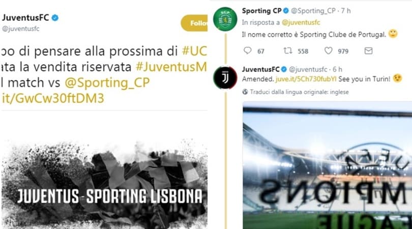 La Juve sbaglia nome e fa arrabbiare lo Sporting...