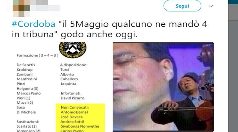 Inter, Cordoba sul 5 maggio: «Senza certi episodi...». Sui social gli juventini rispondono così