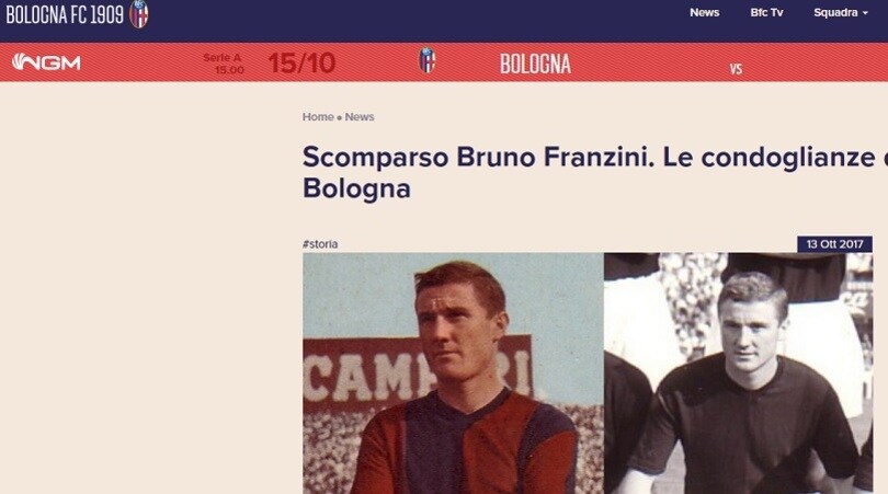 Calcio in lutto: è morto Franzini, campione d'Italia col Bologna nel '64