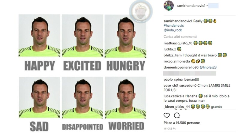 Handanovic scherza, mille facce in una su Instagram