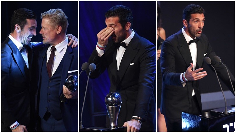Buffon emozionato durante la premazione dei Fifa Football Awards