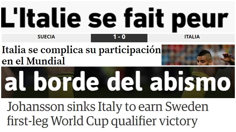 Svezia-Italia: ecco i titoli delle testate estere