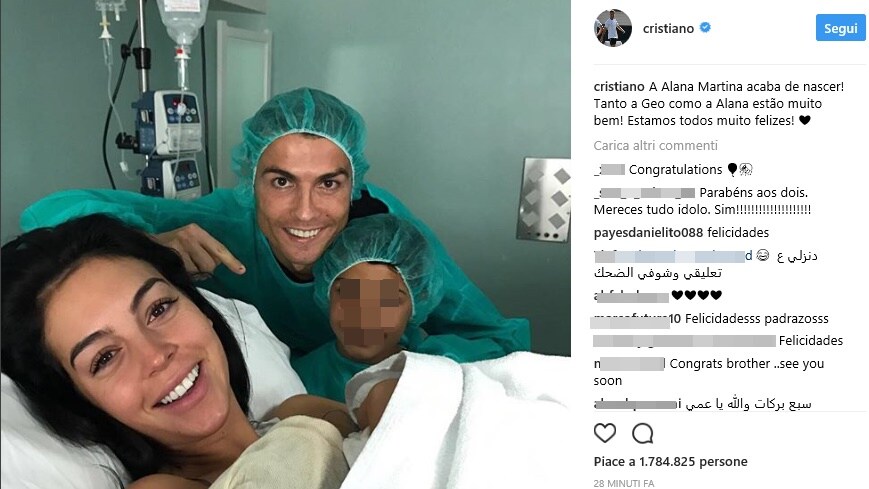 Fiocco rosa, Cristiano Ronaldo papà per la quarta volta