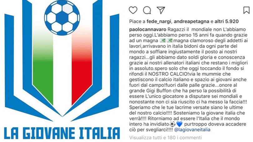 Flop Italia, Paolo Cannavaro: «Via le mummie che gestiscono il calcio italiano»
