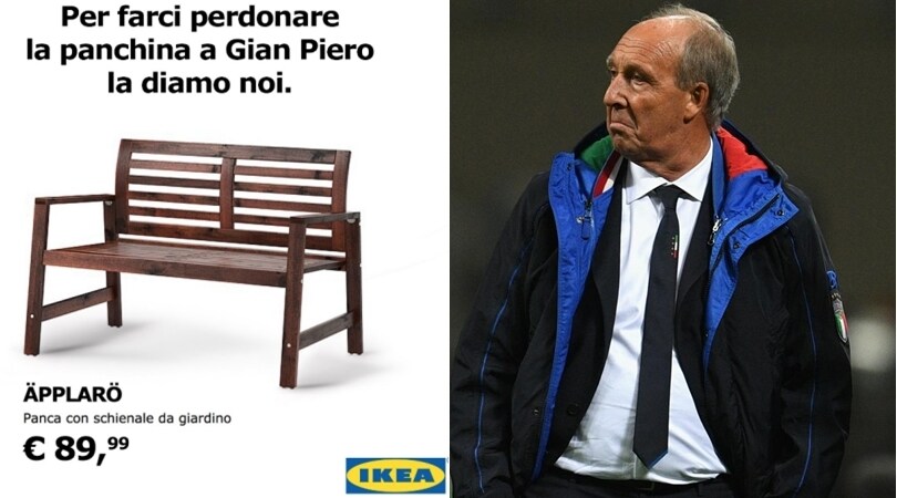 Italia, l'ironia di Ikea: «La panchina a Ventura gliela diamo noi»
