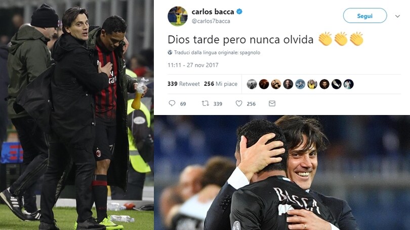 Bacca, tweet al veleno per Montella: «Dio non dimentica»