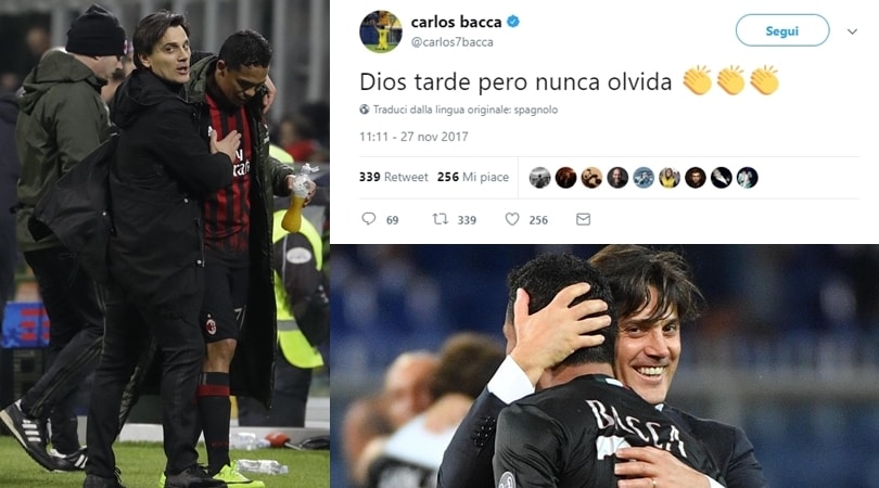 Bacca, tweet al veleno per Montella: «Dio non dimentica»