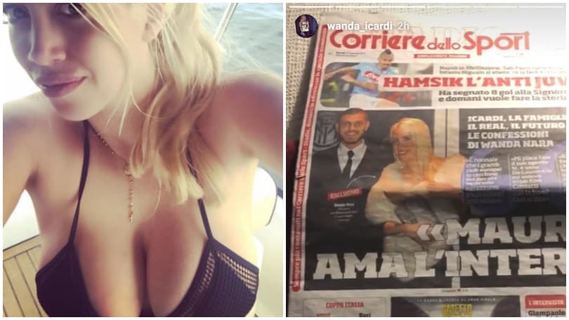 Wanda Nara sfoglia il Corriere dello Sport