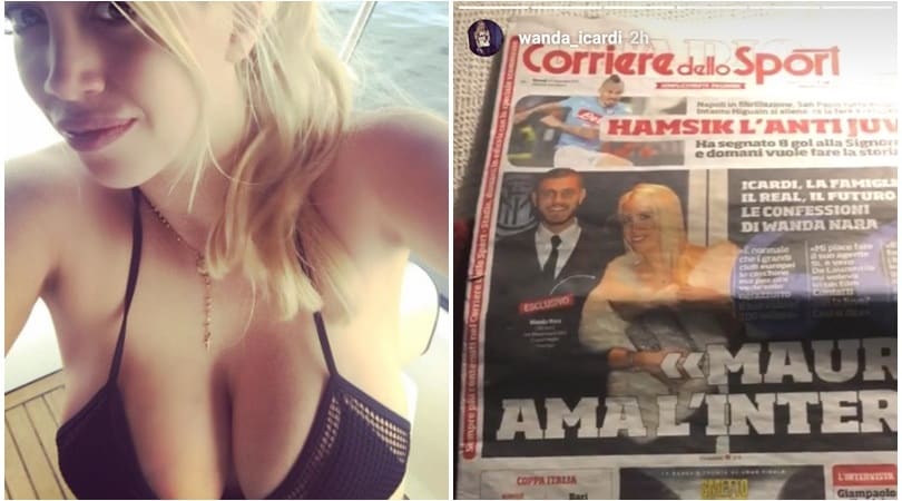 Wanda Nara sfoglia il Corriere dello Sport