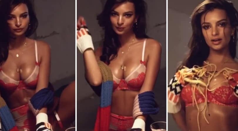 Emily Ratajkowski super sexy con gli spaghetti...