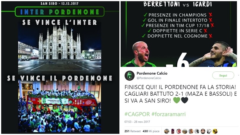 Inter-Pordenone, lo show sui social dei "ramarri" che fanno rotta su San Siro