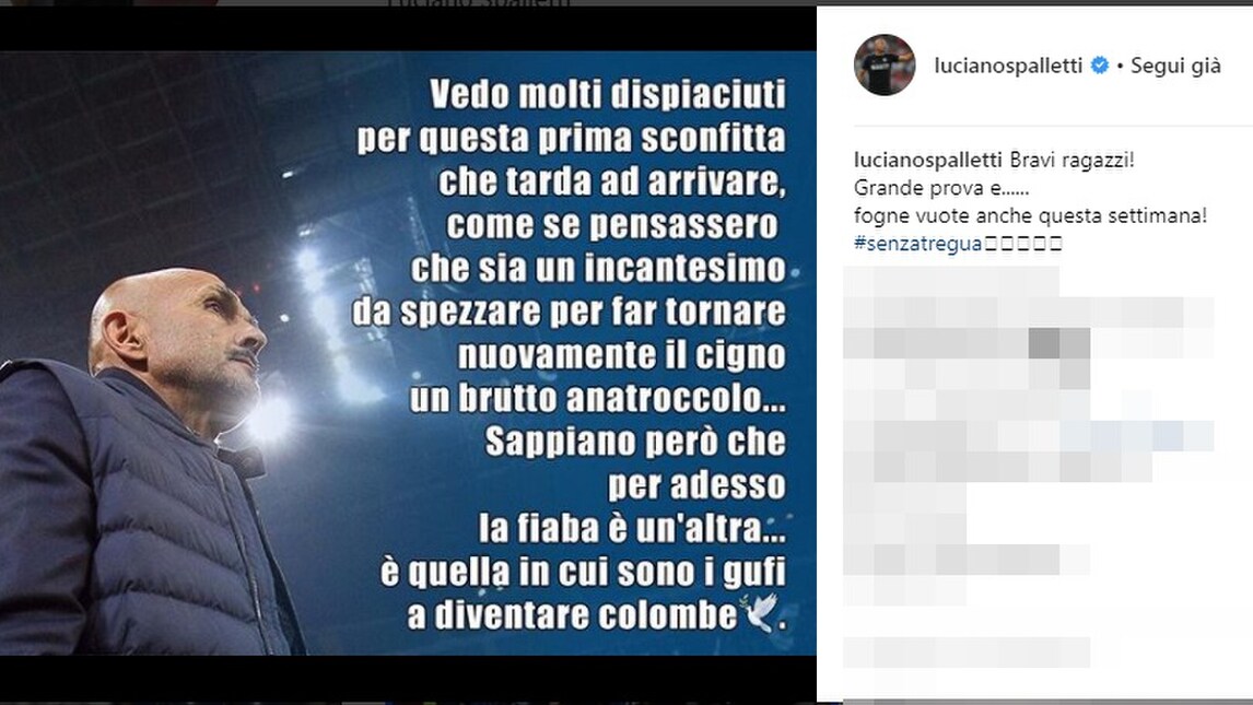 Spalletti: «Inter, grande prova. E fogne vuote anche questa settimana»