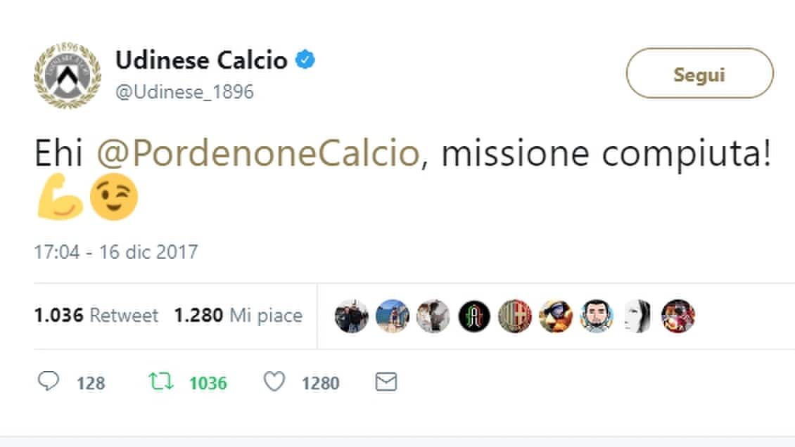 L'Udinese "sfotte" l'Inter: «Ehi Pordenone, missione compiuta!»