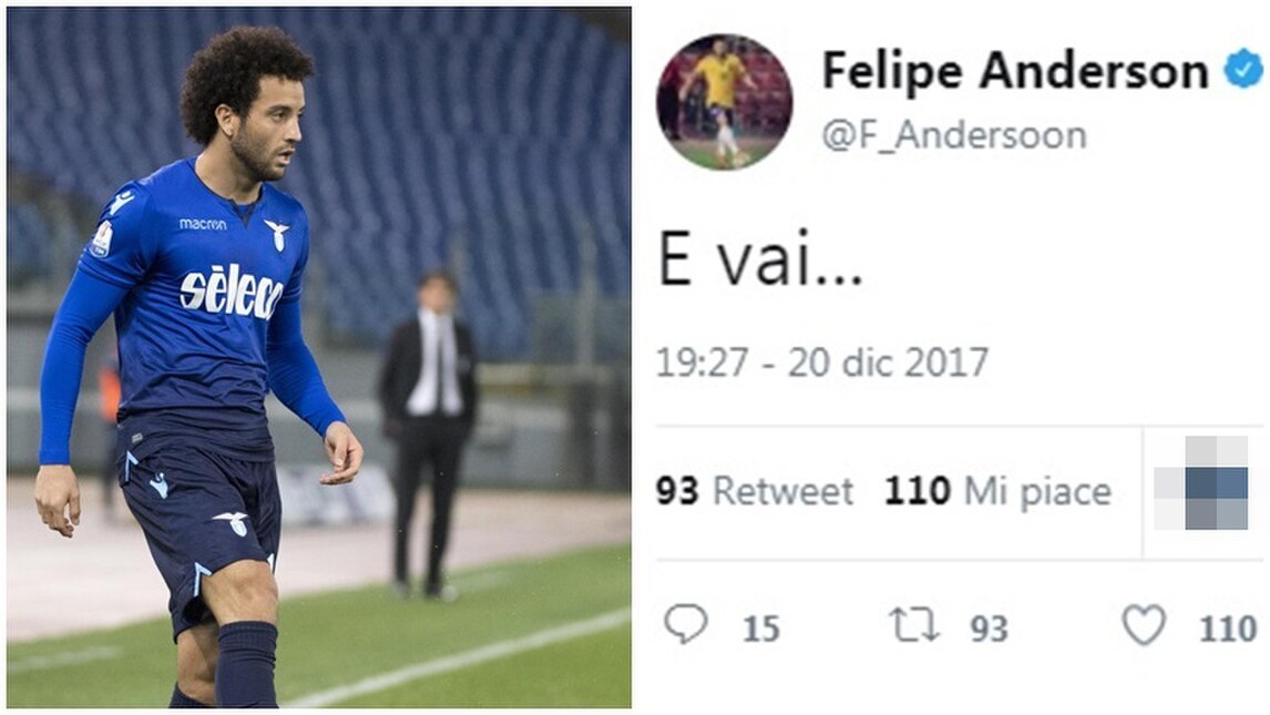 Roma ko e Felipe Anderson twitta: «E vai...»