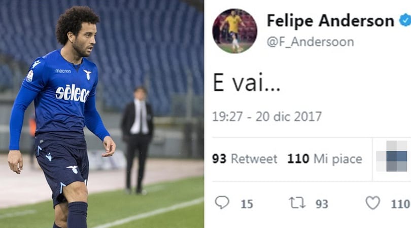 Roma ko e Felipe Anderson twitta: «E vai...»