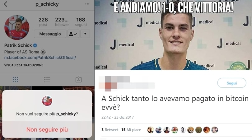 Schick, sfottò social: «Non è mai andato via dalla Juve»