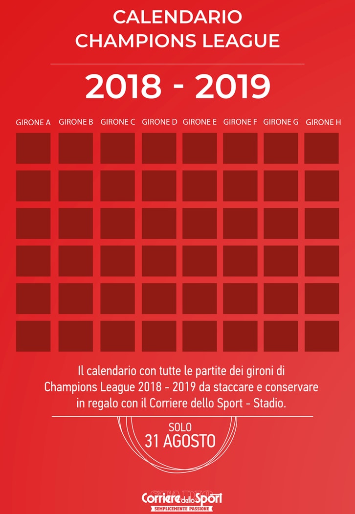 Calendario Champions League 2018-2019