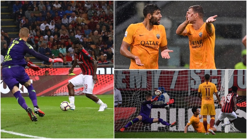 Milan-Roma: discussione Dzeko-Fazio dopo il gol di Kessie