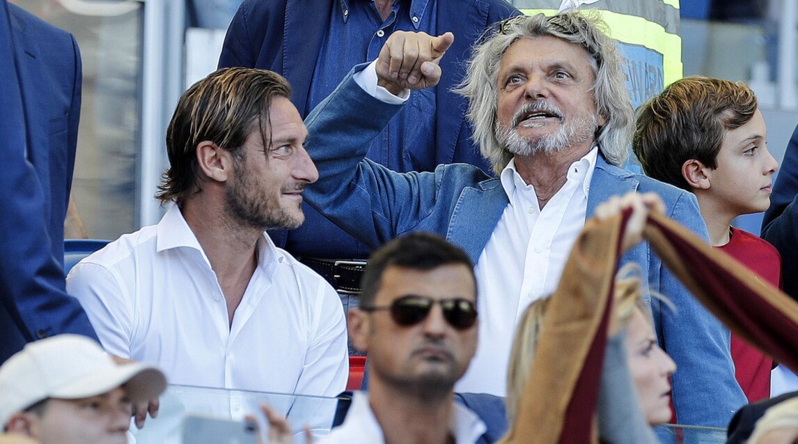 Roma-Lazio, Totti e Ferrero se la ridono in tribuna