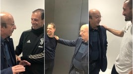 Moggi in visita alla Juventus: sorrisi con Allegri, Chiellini e i dirigenti