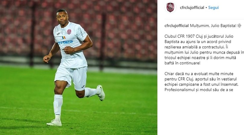 Julio Baptista ha rescisso con il Cluj dopo aver giocato solo 42 minuti!