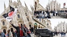 Inter, i tifosi dell'Eintracht al Duomo: birra e bandiere per scaldarsi
