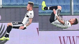 Sampdoria-Parma, Kucka segna ed esulta con la capriola