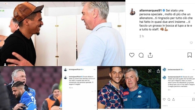 Ancelotti esonerato: da Insigne a Milik, i calciatori del Napoli salutano l'ex tecnico