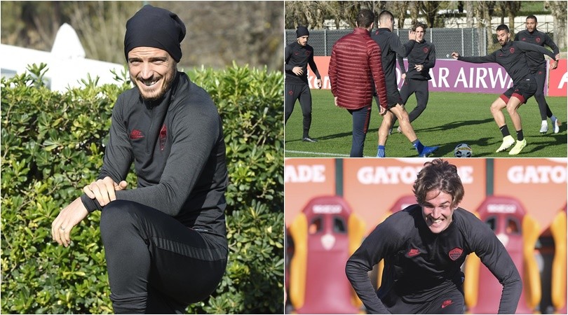 Roma, Zaniolo scatenato nel torello. Florenzi osserva divertito