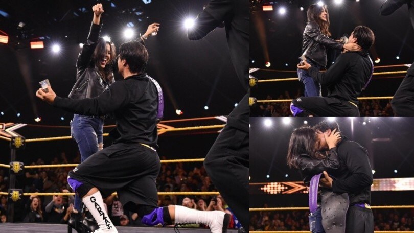 Wrestling WWE, vince il titolo e chiede alla compagna di sposarlo