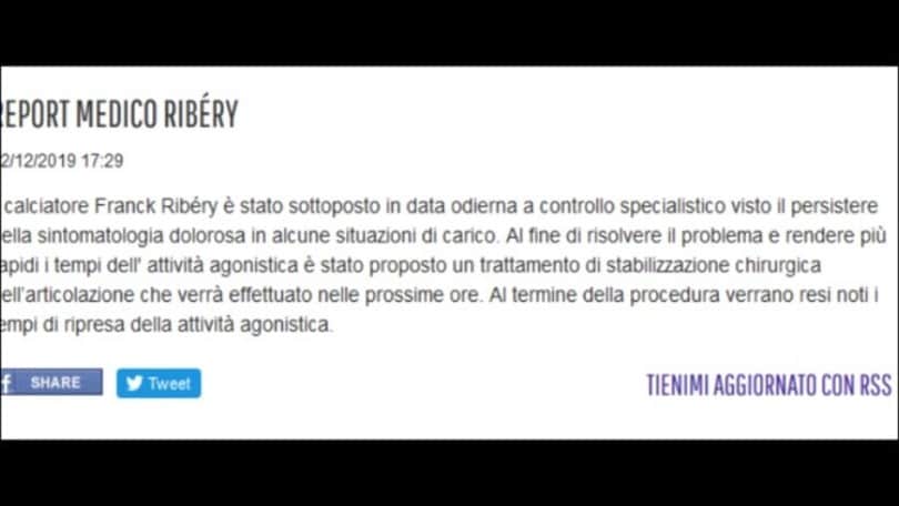 Fiorentina, Ribery subirà un intervento