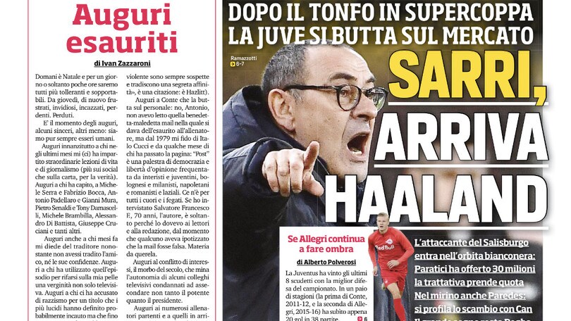 "Sarri, arriva Haaland". Milan, bufera e addii