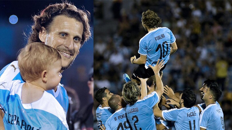Diego Forlan gioca la partita d'addio al Centenario di Montevideo
