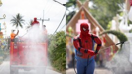 Coronavirus in Thailandia: pompiere fa la sanificazione travestito da Spider-Man