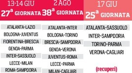 Serie A, ecco il calendario: Juve-Lazio a metà luglio, la 38ª giornata il 2 agosto
