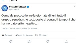 Napoli, esito negativo per tutti i tamponi effettuati