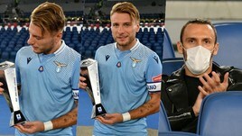 Lazio, Immobile premiato all'Olimpico. E Muriqi applaude dalla tribuna