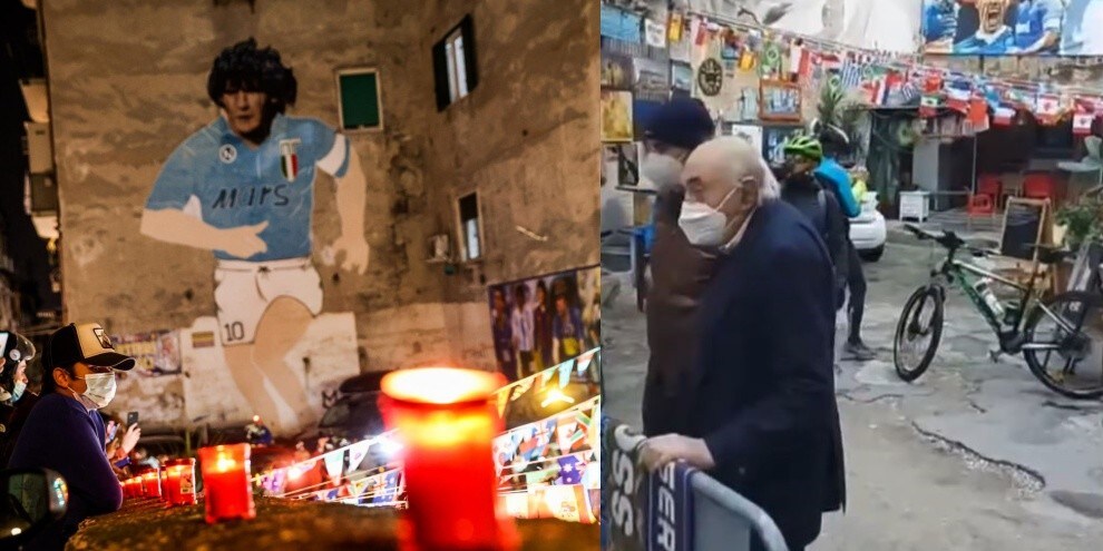 Napoli, l'ex presidente Ferlaino davanti al murales di Maradona