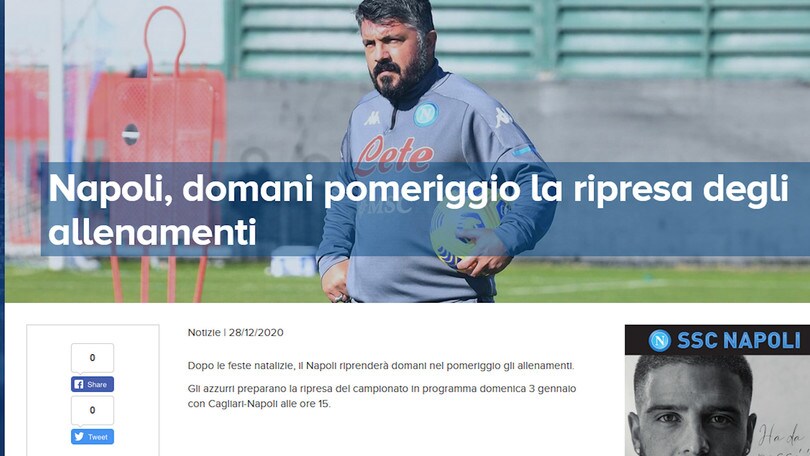 Napoli, finita la pausa: da martedì 29 si riprende