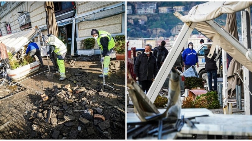 Napoli, i danni sul lungomare per il maltempo
