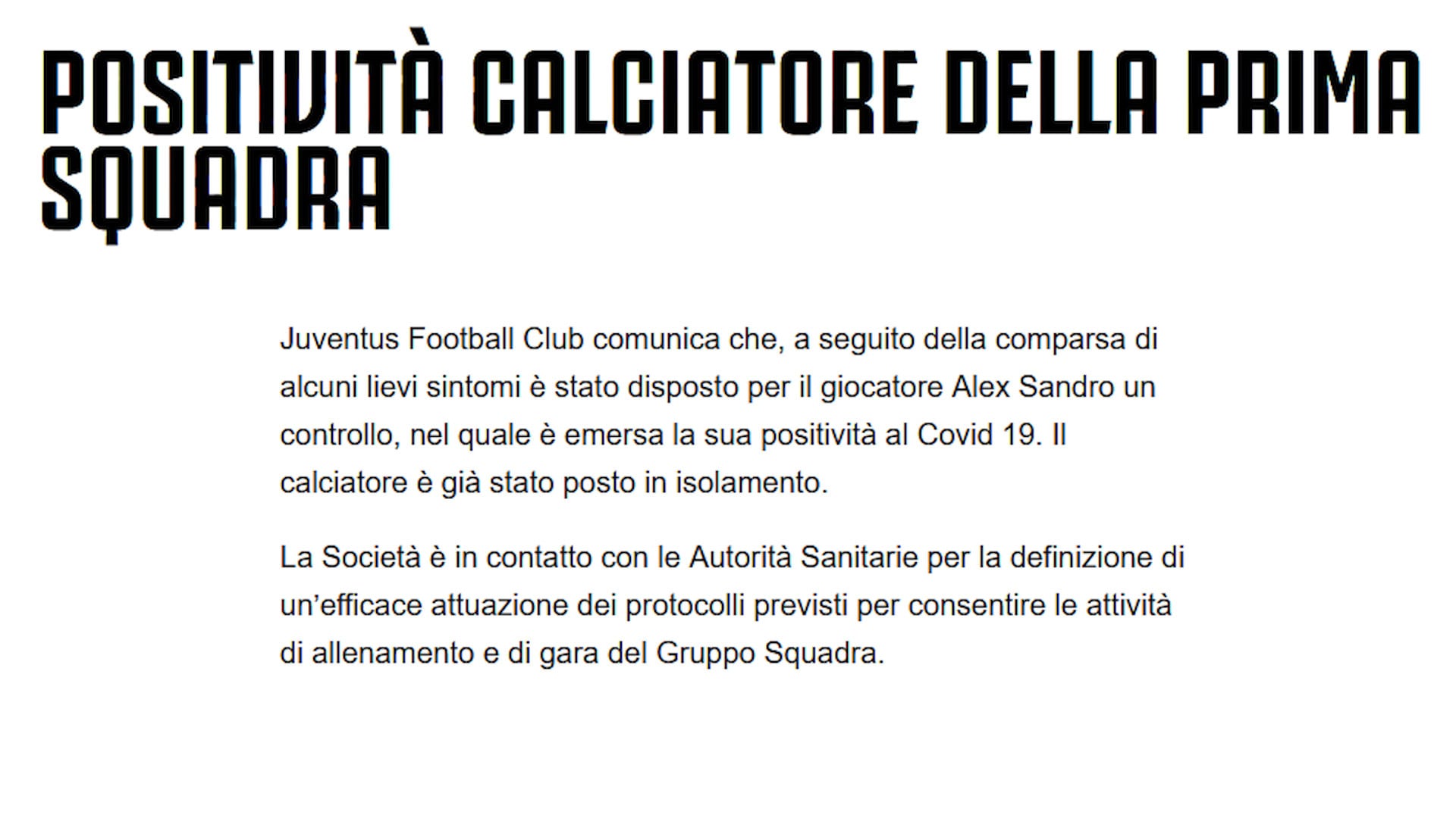 Juve, Alex Sandro positivo al Covid-19